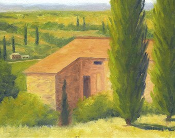 Italie Assise vue 5 x 7 Original à l'huile Architecture paysage pays rustique Fine Art peinture photo art mural pas une impression