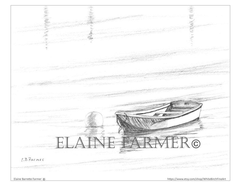 Dinghy Row Boat Harbor Cove Seascape Coloring Pages w/Instructions for both 5x7 and 8x10 sizes Digital Download & Printable Adult and Kids 画像 2