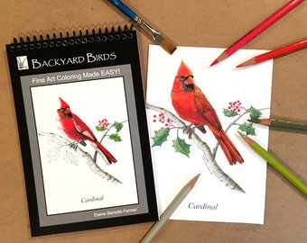Backyard Birds Coloring Book Blue Bird Cardinal Chickadee Hummingbird, Adult and Kids, Instruction, 100lb. Card Stock for Watercolor Pencil