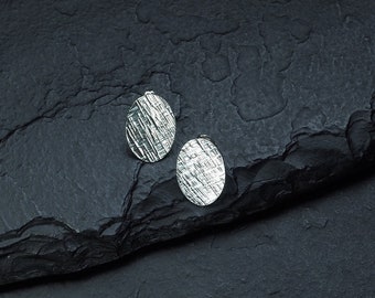 textured sterling silver oval stud earrings, minimalist jewelry