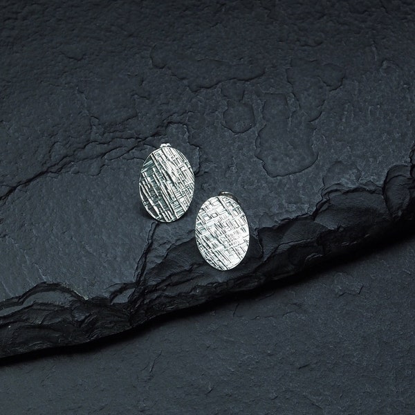 textured sterling silver oval stud earrings, minimalist jewelry