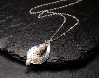 Freshwater Pearls inside Sterling Silver Teardrop Cutout Necklace, Minimalist Jewelry, Ildiko Jewelry