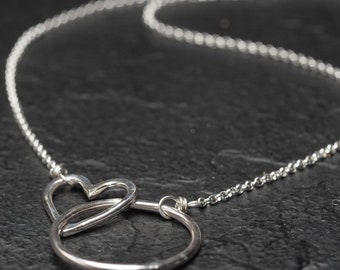 Heart and Circle Sterling Silver Necklace, Minimalist Jewelry, Ildiko Jewelry