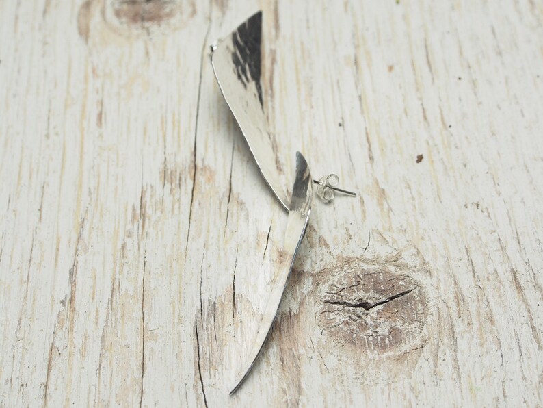 hammered sterling silver triangle studs ildiko jewelry long pointed isosceles triangle earrings