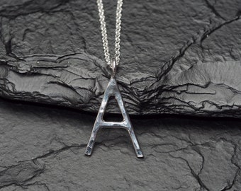 A necklace, hammered sterling silver letter A necklace, ildiko jewelry, minimalist jewelry