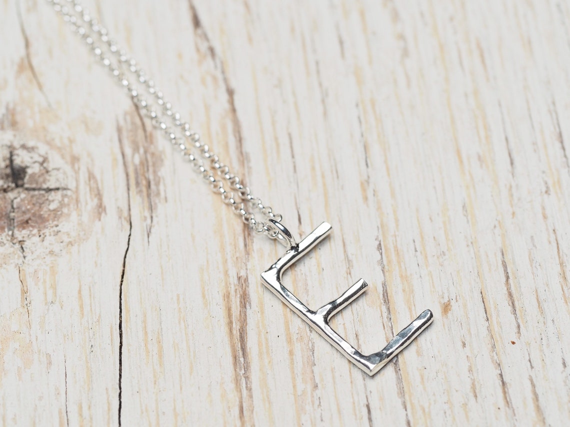 E necklace hammered sterling silver E necklace ildiko Etsy