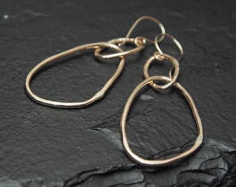 hammered gold irregular ovals drop earrings, minimalist earrings, minimalist jewelry