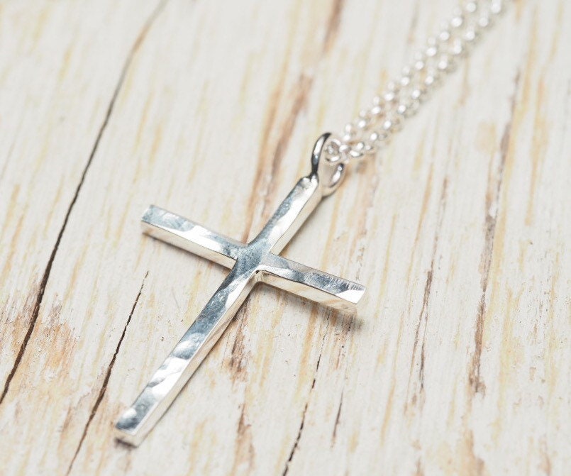 Rose gold hammered by custom jewelry Artisan Cross Cross choker Sterling Silver Cross Necklace Brown Leather Cord Rustic Handmade Pendant Hammered Cross 