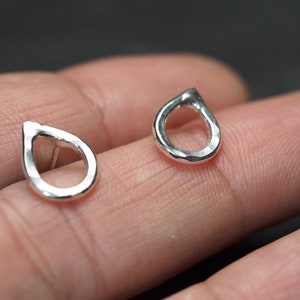 small hammered sterling silver teardrop outline studs, ildiko jewelry, minimalist jewelry image 7