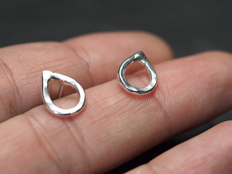 small hammered sterling silver teardrop outline studs, ildiko jewelry, minimalist jewelry image 7