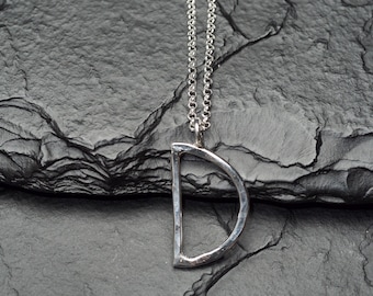 D necklace, hammered sterling silver D necklace, ildiko jewelry, minimalist jewelry