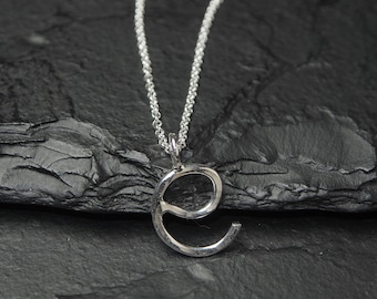 letter e necklace, sterling silver e pendant, personalized initial necklace, ildiko jewelry, minimalist jewelry