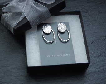 sterling silver oval ear jacket studs, ildiko jewelry, minimalist jewelry