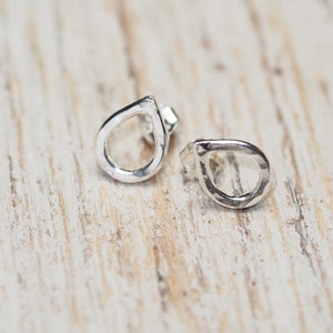 small hammered sterling silver teardrop outline studs, ildiko jewelry, minimalist jewelry image 4