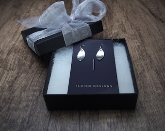 small hammered sterling silver leaf dangly earrings, ildiko jewelry, minimalist jewelry