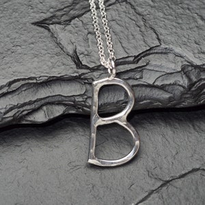 B necklace, sterling silver hammered B necklace, ildiko jewelry, minimalist jewelry