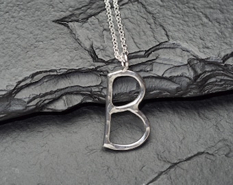 B necklace, sterling silver hammered B necklace, ildiko jewelry, minimalist jewelry