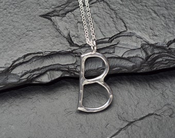 B necklace, sterling silver hammered B necklace, ildiko jewelry, minimalist jewelry