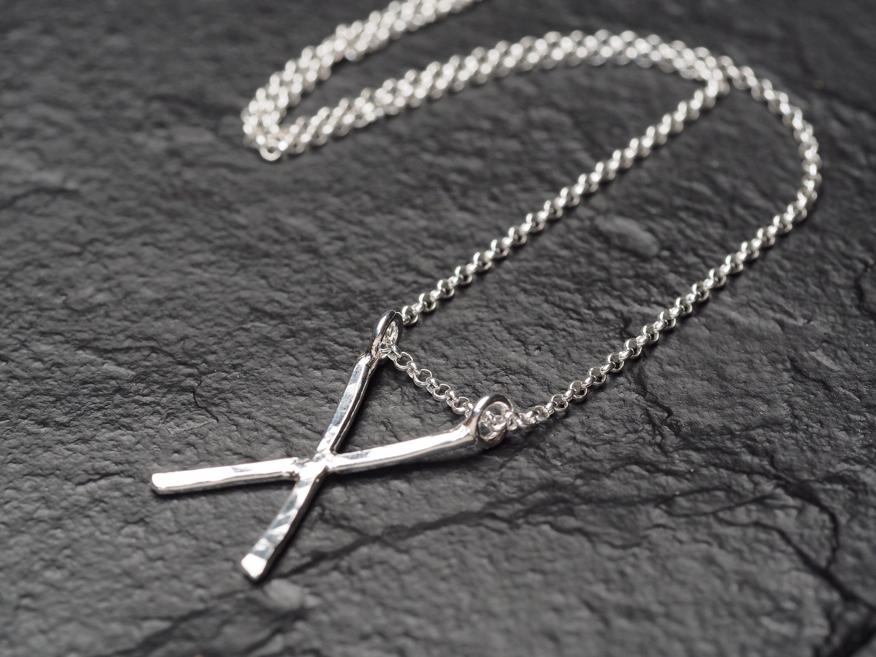 X necklace hammered sterling silver X necklace ildiko Etsy