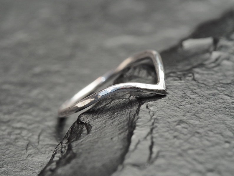 hammered sterling silver pointed v stacking ring, ildiko jewelry, minimalist jewelry image 6