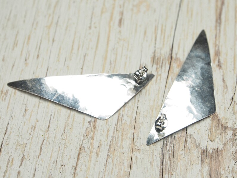 hammered sterling silver triangle studs ildiko jewelry long pointed isosceles triangle earrings