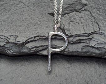 P necklace, sterling silver hammered P necklace, ildiko jewelry, minimalist jewelry