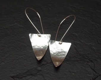 hammered sterling silver triangle drops off sleek sterling silver hooks, ildiko jewelry, minimalist jewelry