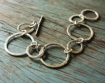 Chunky Sterling Silver Toggle Bracelet with Circular Links, Minimalist Jewelry, Ildiko Jewelry