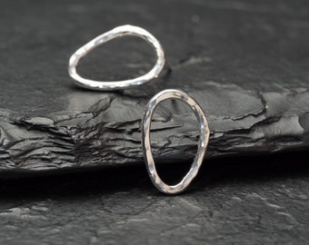 hammered sterling silver small irregular oval stud earrings, ildiko jewelry, minimalist jewelry
