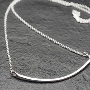 smooth sterling silver curved bar necklace, ildiko jewelry, minimalist jewelry
