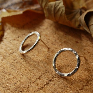 hammered sterling silver open circle stud earrings, ildiko jewelry, minimalist jewelry image 1