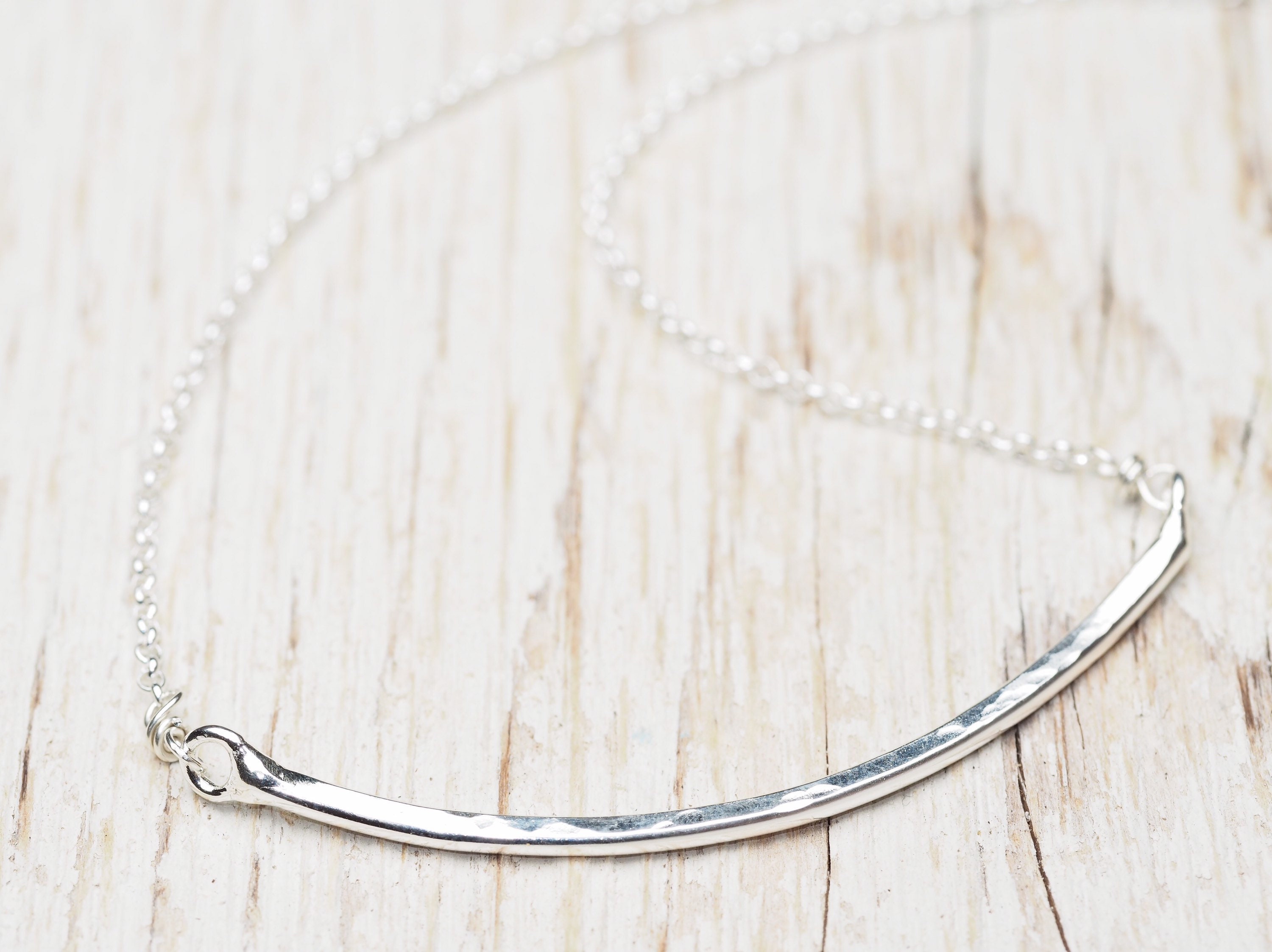 Hammered sterling silver curved bar necklace ildiko jewelry Etsy