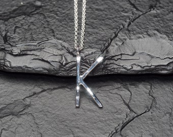 K necklace, hammered sterling silver K necklace, ildiko jewelry, minimalist jewelry