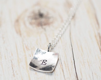 Small Sterling Silver Square Letter Necklace, Minimalist Jewelry, Ildiko Jewelry