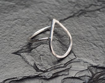 hammered sterling silver teardrop outline ring, ildiko jewelry, minimalist jewelry