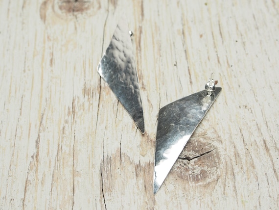 hammered sterling silver triangle studs ildiko jewelry long pointed isosceles triangle earrings