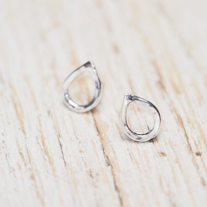 small hammered sterling silver teardrop outline studs, ildiko jewelry, minimalist jewelry image 2