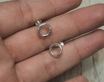 hammered sterling silver teeny tiny open circle stud earrings, ildiko jewelry, minimalist jewelry