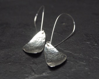 Rounded Triangle off Long Sleek Sterling Silver Hook Earrings, Minimalist Jewelry, Ildiko Jewelry