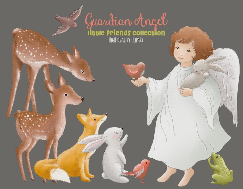 Angel Baby Animals Clipart • Watercolor Baptism Illustrations (digital ...