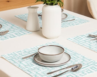Abstract Teal Placemat Set of 4, Modern Table Decor