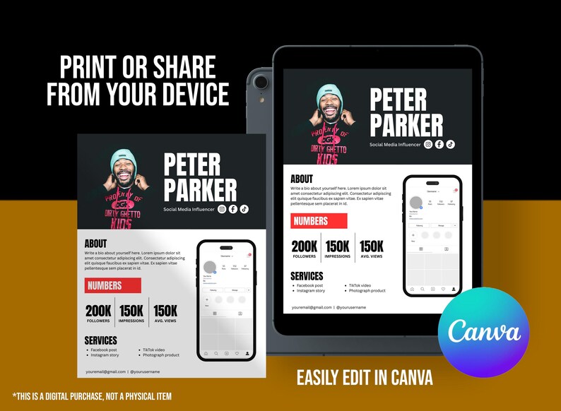 Editable Social Media Influencer Canva Template: for Influencers and ...