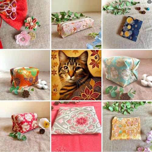 ピンクの花柄帯ポーチ：ヴィンテージ着物生地 - Etsy 日本
