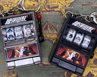 Danganronpa Mini Slot Machine Keychain Anime Gamer Gift Monokuma Pixel Art Spin Reel Pocket Toy Keyring Collectible