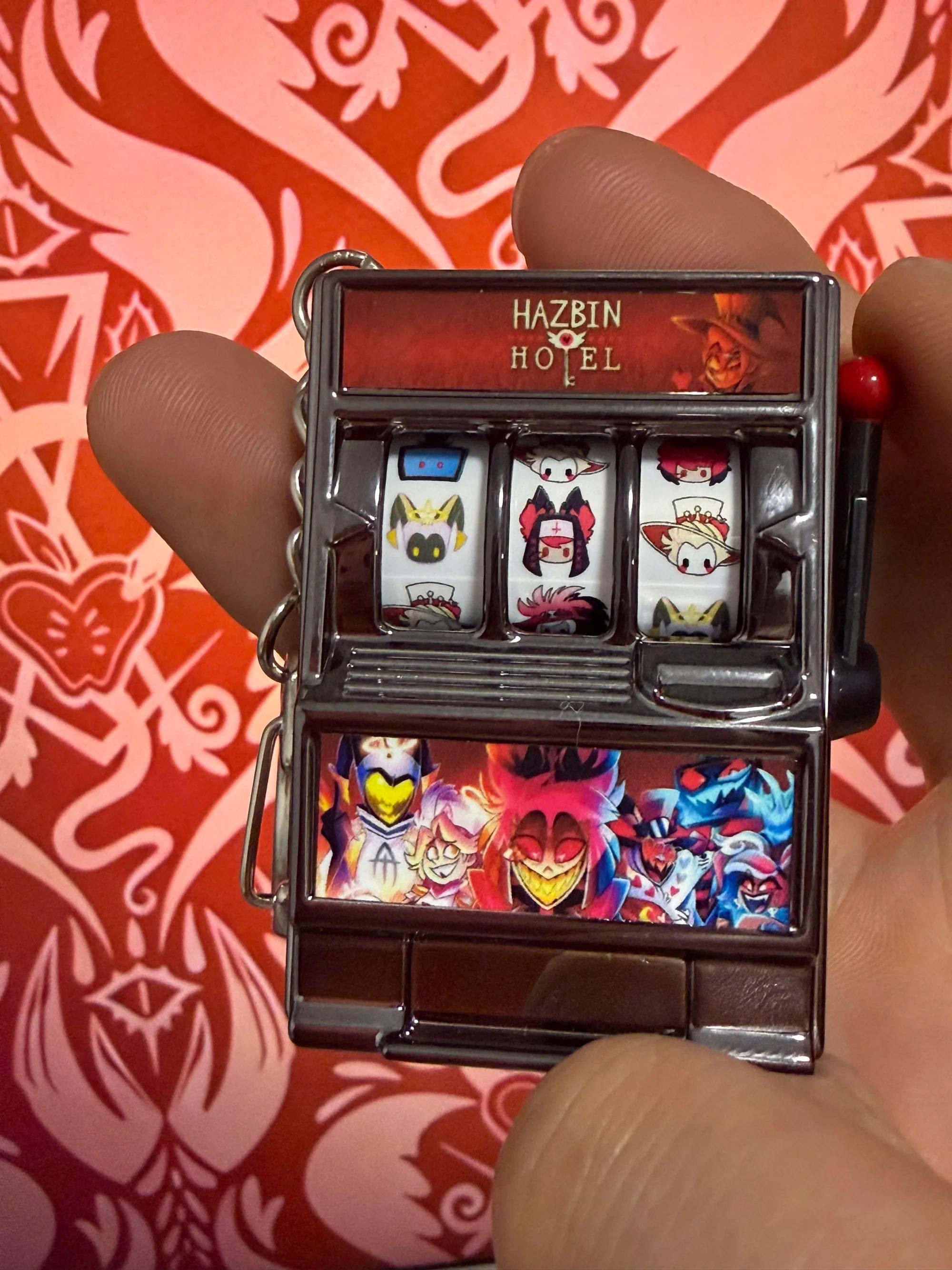 Custom Mini Slot Machine Keychains Hazbin Hotel Mini Slot Machine Keychain Fidget Toy Demon Backpack ...