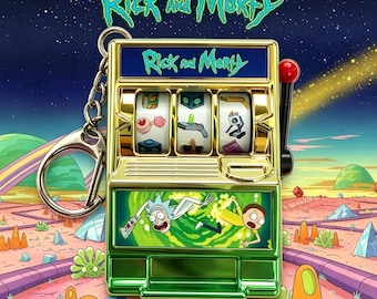 Rick and Morty Keychain Mini Slot Machine Fidget Toy Decompression Backpack Pendant Sci Fi Gift Handmade Bag Charm Accessory