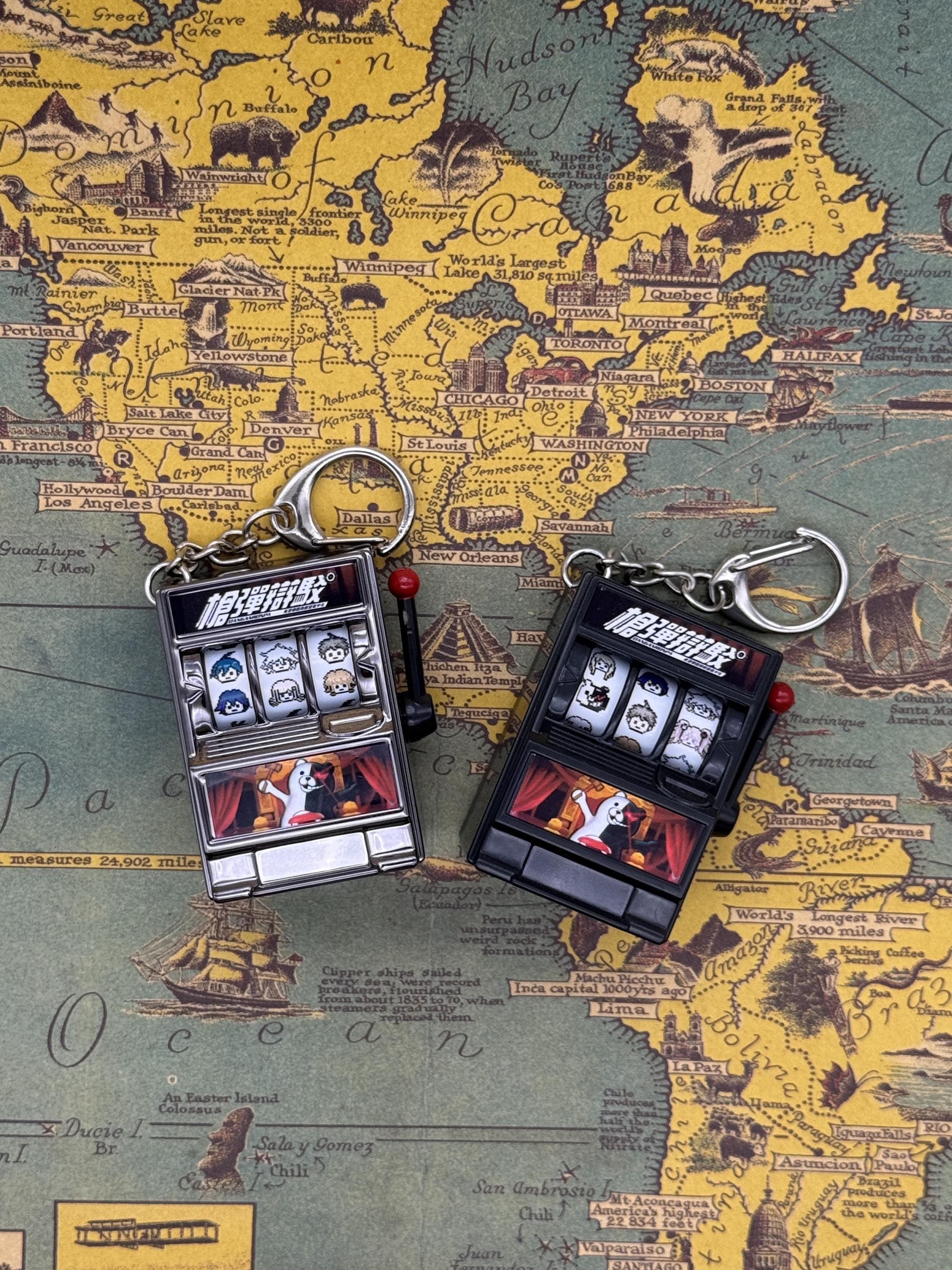 Danganronpa Mini Slot Machine Keychain Anime Gamer Gift Monokuma Pixel Art Spin Reel Pocket Toy Keyring Collectible