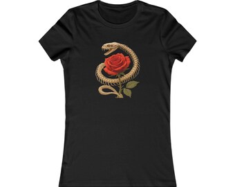 Vintage Snake and Rose Women's Tee, Bohemian T-Shirt, Edgy Graphic Top, Perfect for Gifts, Music Festivals, Casual Wear