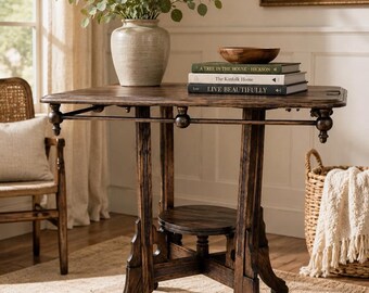 Antique Oak Plant Stand | Mission Craftsman Occasional Table