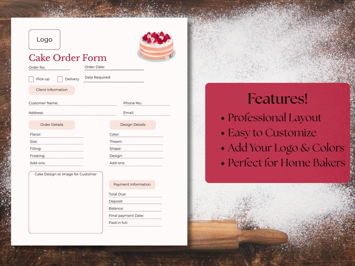 Editable Cake Order Form Template | Bakery Business (canva) - Etsy